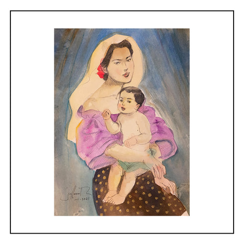 JOSEPH VILLAMAR, "MOTHER AND CHILD", 10 X 7.5 INCHES