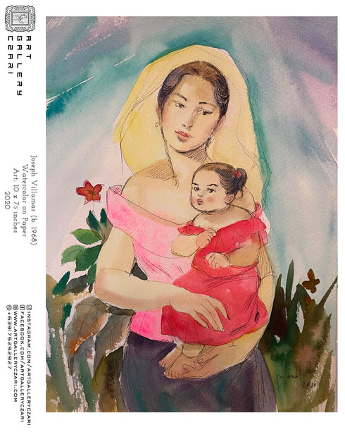 JOSEPH VILLAMAR, "MOTHER AND CHILD", WATERCOLOR ON PAPER, 10 X 7.5 INCHES