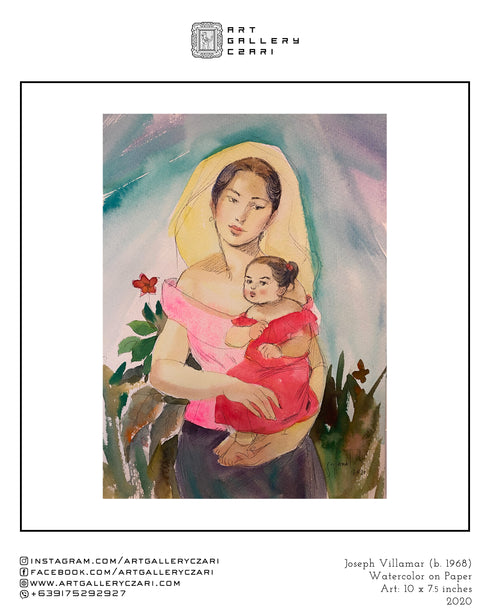 JOSEPH VILLAMAR, "MOTHER AND CHILD", WATERCOLOR ON PAPER, 10 X 7.5 INCHES