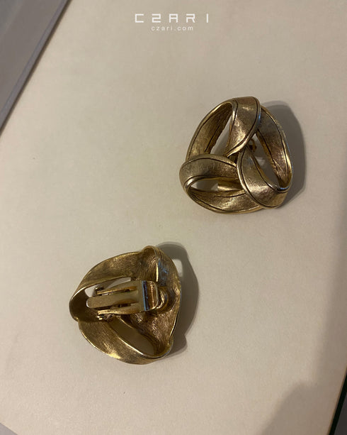 Big Chunky Knot Vintage Faded Gold Clip On Earrings
